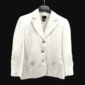 Chapter One Womens 8 Pre-Owned Off-White/Cream Blend Lace Applique Blazer Jacket